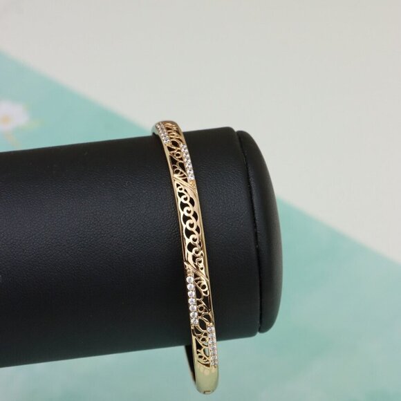 Rose Gold Bangle with Intricate Filigree and Crystal Detailing, XPBL0468 - Picture 7 of 10